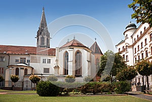 View of the Franciscan church of the Annunciation and monastery  13th century in Bratislava,