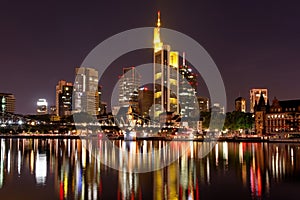 View of Frankfurt am Main skyline at sunset in Germany