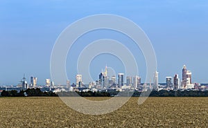 View of Frankfurt skyline with fields