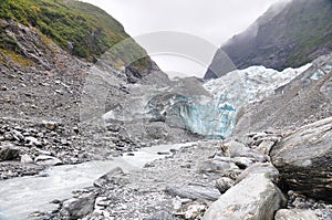 View of Franz Josef Glacier in Westland Tai Poutini National Park on the West Coast of South Island, New Zealand