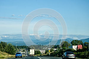 View of Fraser Valley and mountains from Abbotsford, BC, Canada