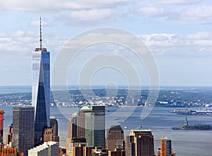 View of the Freedom Tower with the Statue of Liberty