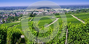 View from Fremersberg to the town of Sinzheim with the Rhine valley near Baden Baden. Baden Wuerttemberg, Germany