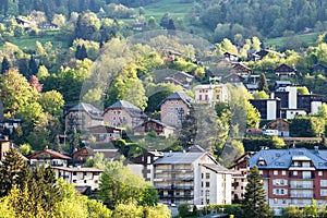 View of french alps mountain  and Saint-Gervais-les-Bains village