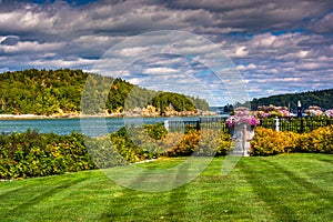 View of Frenchman Bay and Bar Island, in Bar Harbor, Maine.