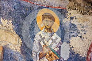 view of the frescoes inside the Saint Nicholas Church in the town of Demre