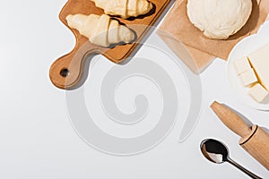 View of fresh croissants on wooden