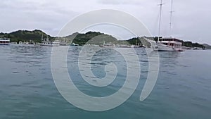 View in front of Marine Beach & cruise ship harbor