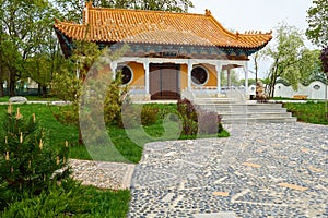 View on front of traditional chinese buddhist temple