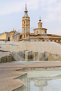 View of the Fuente de la Hispanidad fountain in the old city center of Zaragoza photo