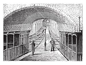 View the funicular railway La Croix-Rousse in Lyon, vintage engraving photo