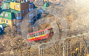 View of a funicular railway used to go up and down the hills Vladivostok, Russia