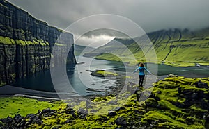 View of the Funnigur fjor on the Faroe island