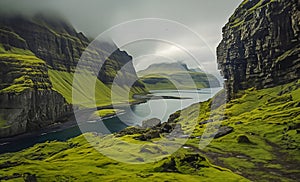 View of the Funnigur fjor on the Faroe island