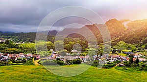 View of Furnas Village in SÃ£o Miguel Island, Azores, Portugal. View of Furnas a famous village for hotsprings geothermal in SÃ£o