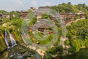 View of Furong Zhen town and waterfall, Hunan province, Chi