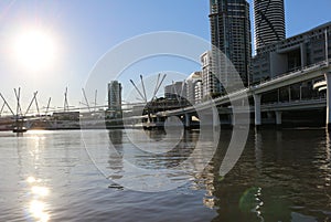 View on the futuristic Kurilpa bridge and the city of Brisbane, Queensland Australia