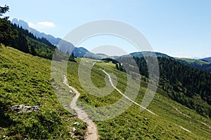 The view from Gablonzer huette to Zwiesel valley, Gosaukamm mountain ridge, Germany