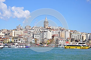 View of galata district and Galata Kulesi, Istanbul, Turkey