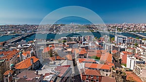 The view from Galata Tower to Galata Bridge timelapse Golden Horn, Istanbul, Turkey