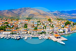 View of Galaxidi village with colorful buildings, Greece