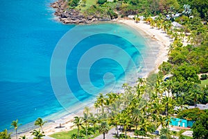 View of Galleon Beach from Shirley Heights, Antigua, paradise bay at tropical island in the Caribbean Sea photo