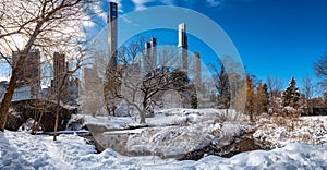 View of Gapstow bridge during winter, Central Park New York City . USA