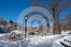 View of Gapstow bridge during winter, Central Park New York City . USA