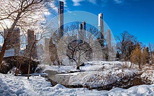 View of Gapstow bridge during winter, Central Park New York City . USA