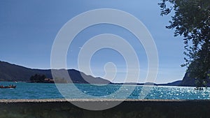 View of Garda lake in Brescia, Italy with Mountain