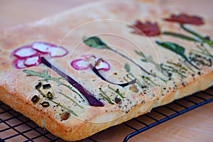 View of a garden focaccia bread