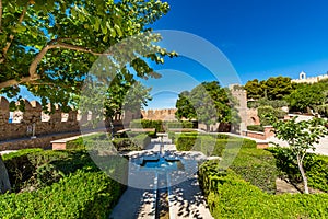 View of gardens in the Almeria (AlmerÃ­a) castle (Alcazaba of Almeria)