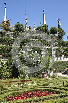 View of the gardens on Isola Bella, Lake Maggiore, Italy.