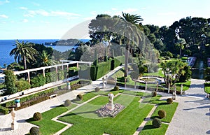 View on the gardens on villa Rothschild, French Riviera, France