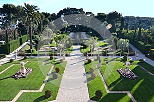 View on the gardens on villa Rothschild, French Riviera, France