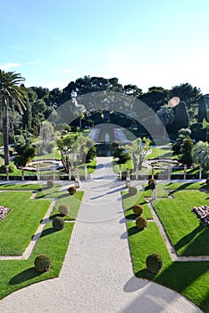 View on the gardens on villa Rothschild, French Riviera, France