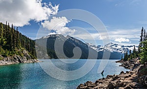 view at Garibaldi lake beautiful sunny morning with clouds on bluew sky photo