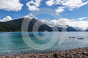 view at Garibaldi lake beautiful sunny morning with clouds on bluew sky photo