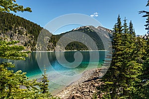 view at Garibaldi lake beautiful sunny morning with clouds on bluew sky photo