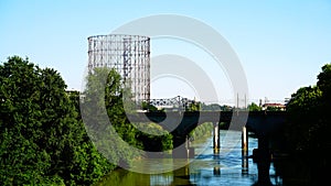 View of the gasometer, a structure designed in the nineteenth century with the aim of storing city gas near the Tiber river in Rom