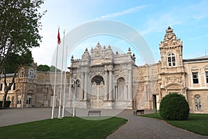 The view of Gate of the Sultan Saltanat Kaps of Dolmabahce Palace. Istanbul