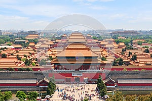 View of the gates of the Forbidden City or Imperial City. Translation of chinese characters: The Palace Museum