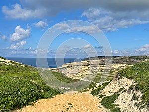 The view Gebel Ben Gorg rock around Dwejra Bay on the Gozo Island