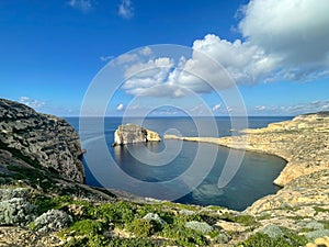 The view Gebel Ben Gorg rock around Dwejra Bay on the Gozo Island