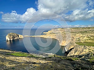 The view Gebel Ben Gorg rock around Dwejra Bay on the Gozo Island