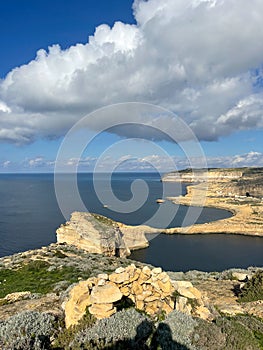 The view Gebel Ben Gorg rock around Dwejra Bay on the Gozo Island