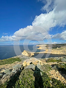 The view Gebel Ben Gorg rock around Dwejra Bay on the Gozo Island