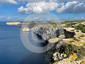 The view Gebel Ben Gorg rock around Dwejra Bay on the Gozo Island