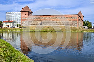 View of the Gedimina (Lida ) Castle from the lake, Lida, Belarus.