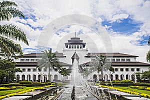 View of Gedung Sate, an Old Historical building with art deco style in Bandung, Indonesia photo